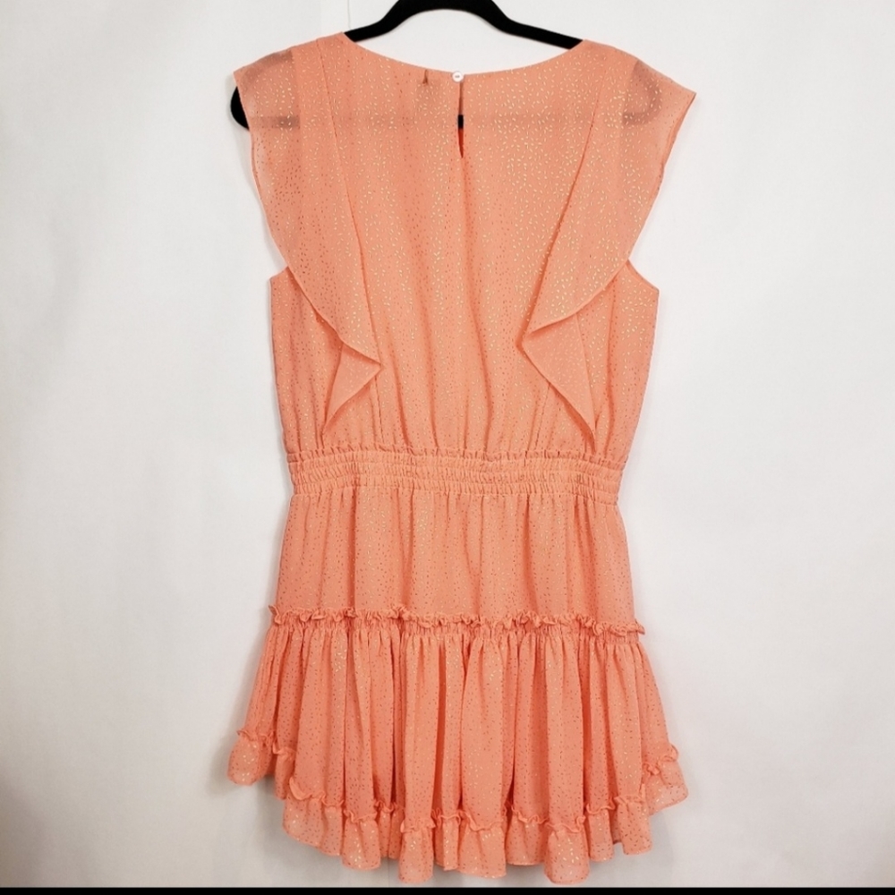MISA LOS ANGELES small (S) coral peach gold foild confetti ruffles mini dress - Picture 8 of 16
